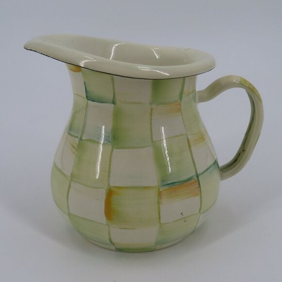 Mackenzie Childs Parchment Check Creamer Enamel Coffee Barware Checkered Used - Picture 9 of 9